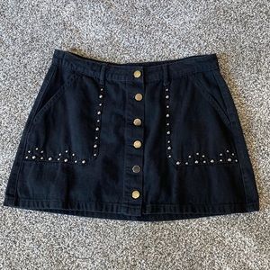 Black Denim Skirt with Studs